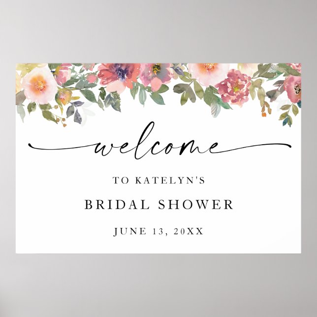 Pink Florals Bridal Shower Welcome Sign (Front)