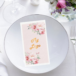 Pink florals business logo napkin