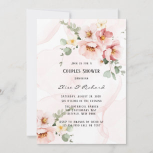 Pink Florals Elegant Eucalyptus Couples Shower Invitation