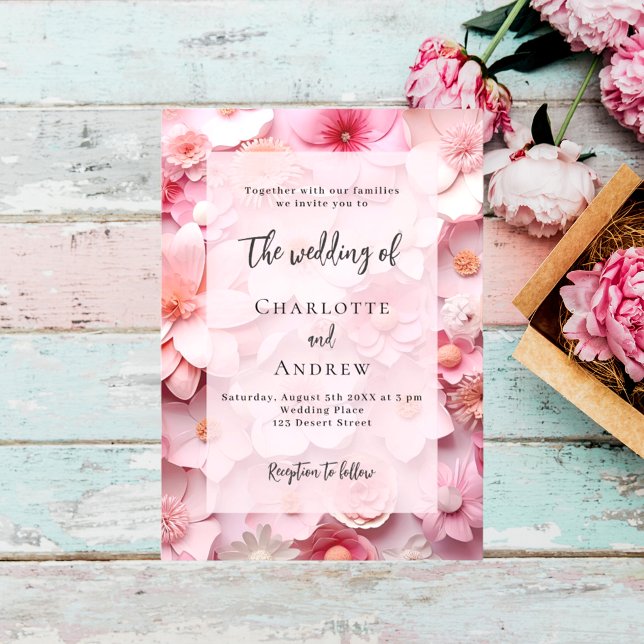 Pink florals elegant wedding invitation (Creator Uploaded)