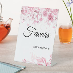 Pink Florals Girl Baby Shower Favour Pedestal Sign