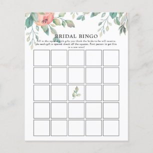 Pink Florals Greenery Bridal Shower Bingo Game