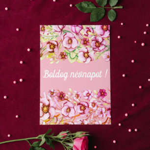 Pink florals - Hungarian name day Card