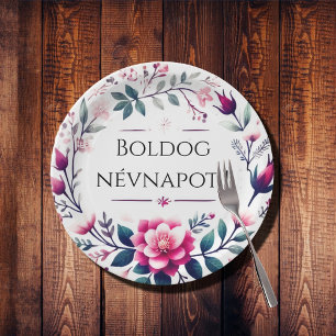Pink florals - Hungarian name day Paper Plates