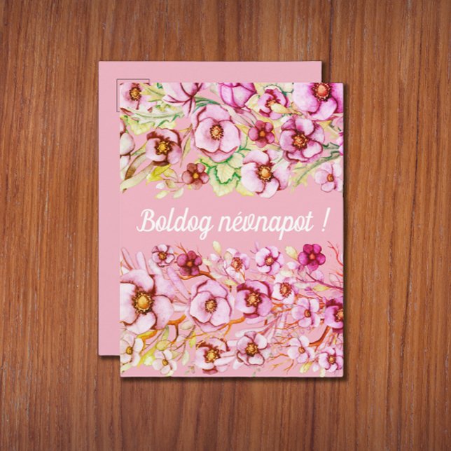 Pink florals - Hungarian name day Postcard (Creator Uploaded)