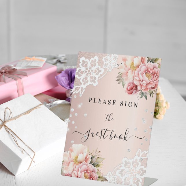 Pink florals lace guest book sign (Creator Uploaded)