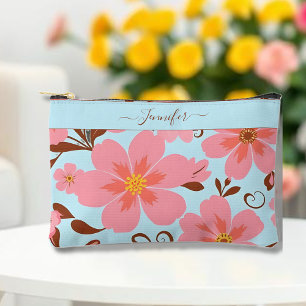 Pink Florals– Pastel Vibes-Retro Flowers Accessory Pouch
