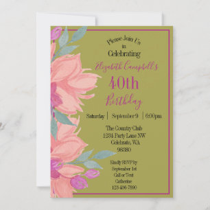 Pink Florals Personalised Birthday Invitation