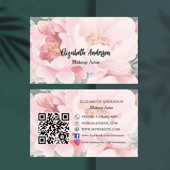 Pink florals QR code Business Card (Creator Uploaded)