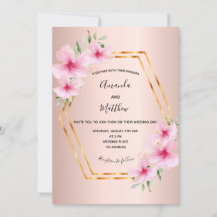 Pink florals rose gold geometric wedding invitation