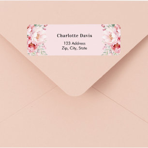 Pink florals roses return address  label