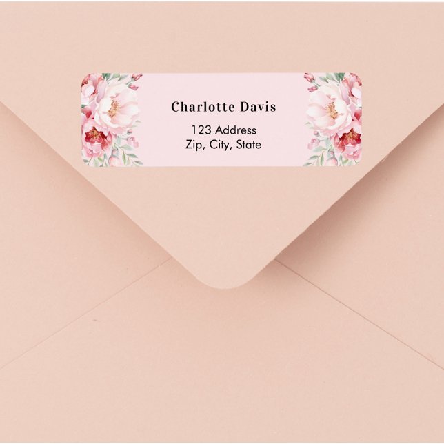 Pink florals roses return address  label (Creator Uploaded)