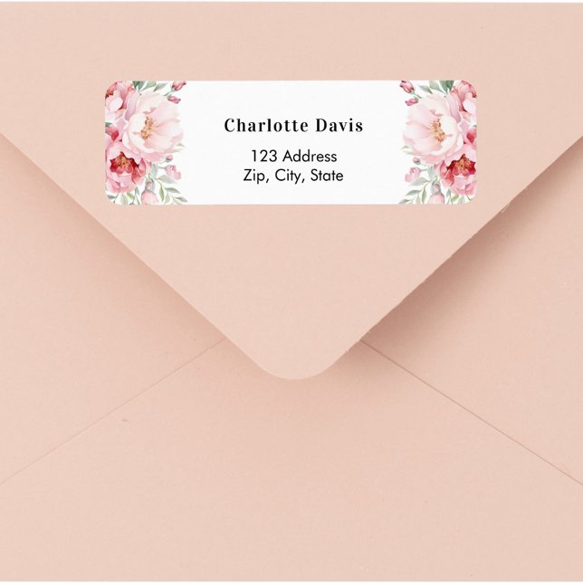 Pink florals roses return address  label (Creator Uploaded)