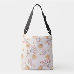 Pink Florals Scattered Among Gold Spatters Print Crossbody Bag