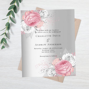 Pink florals silver elegant budget wedding
