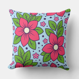 Pink Florals with Bold Petals and Green Leaves Cushion