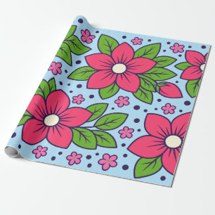 Pink Florals with Bold Petals and Green Leaves Wrapping Paper