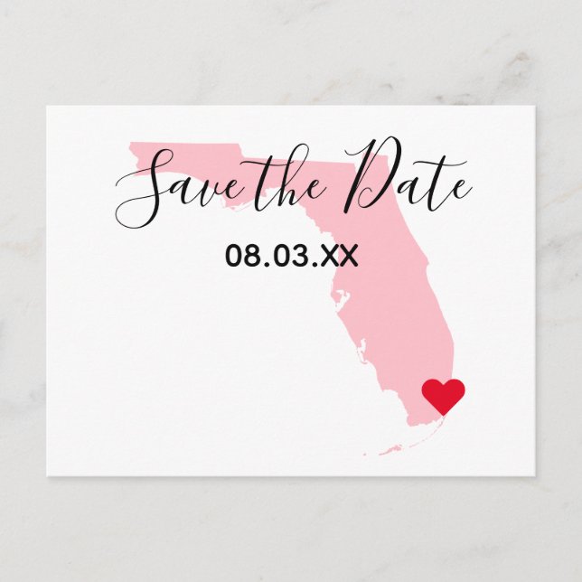 Pink Florida Red Heart Save the Date Announcement Postcard (Front)