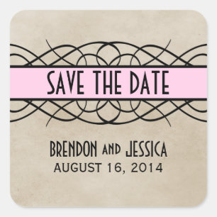 Pink Flourish Border Save the Date Stickers