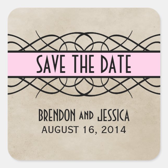 Pink Flourish Border Save the Date Stickers (Front)