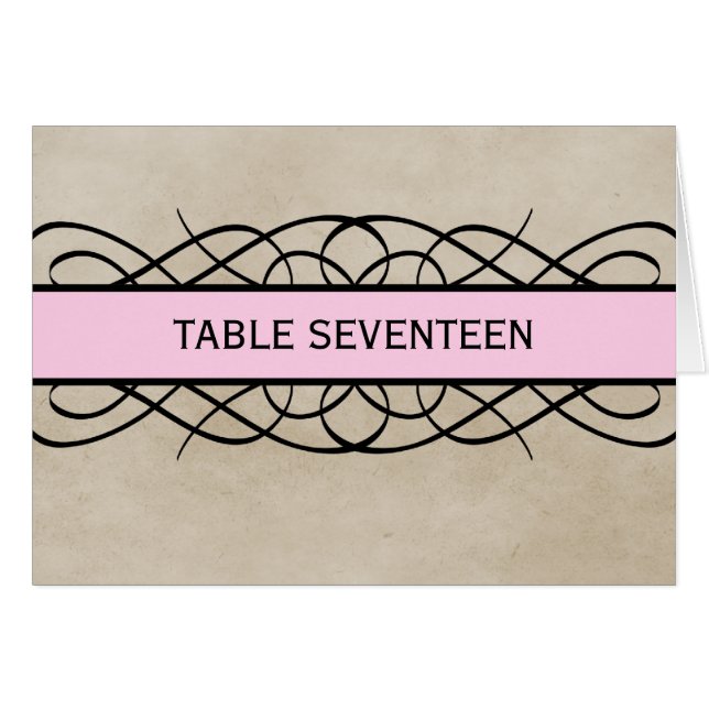 Pink Flourish Border Table Number Card (Front Horizontal)
