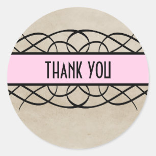 Pink Flourish Border Thank You Stickers
