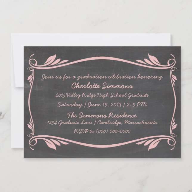 Pink Flourish Chalkboard Graduation Invite (Front)