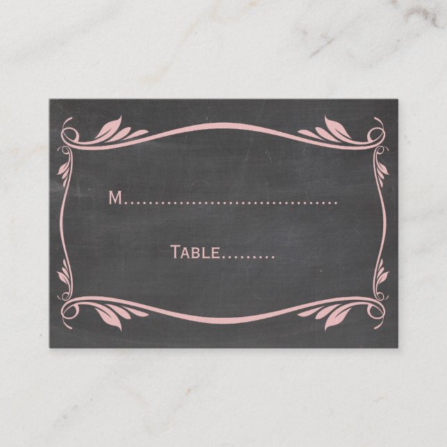 Pink Flourish Chalkboard Place Card (Front)
