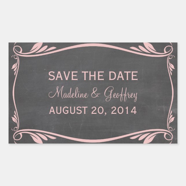 Pink Flourish Chalkboard Save the Date Stickers (Front)