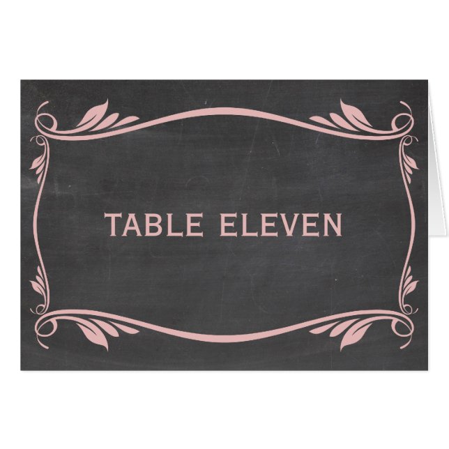 Pink Flourish Chalkboard Table Number Card (Front Horizontal)