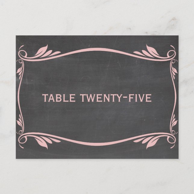 Pink Flourish Chalkboard Table Number Postcard (Front)