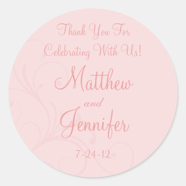Pink Flourish Custom Wedding Favour Labels (Front)