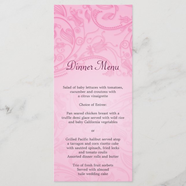 Pink Flourish Wedding Menu (Front)