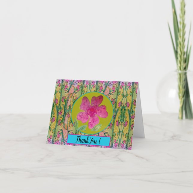 Pink Flower4 Thank You Card (Front)