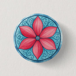Pink flower 3 cm round badge