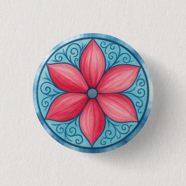 Pink flower 3 cm round badge (Front)