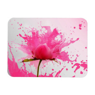 Pink Flower Abstract Paint Splatter Magnet