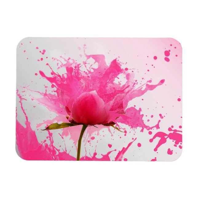 Pink Flower Abstract Paint Splatter Magnet (Horizontal)