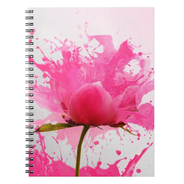 Pink Flower Abstract Paint Splatter Notebook (Front)