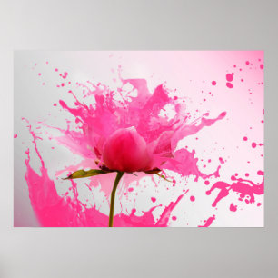 Pink Flower Abstract Paint Splatter Poster