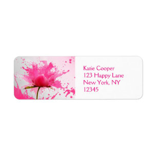 Pink Flower Abstract Paint Splatter Return Address Label