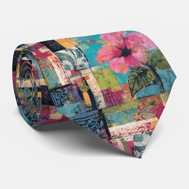 Pink Flower Abstract Tie (Rolled)