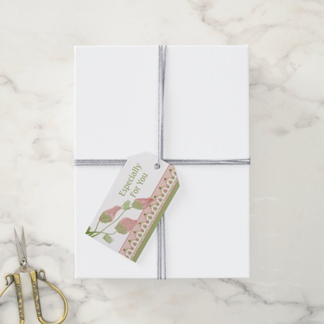 Pink Flower Accented Hang Gift Tags (With Twine)