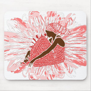 pink Flower African Head Wrap on a Black Woman Mouse Pad