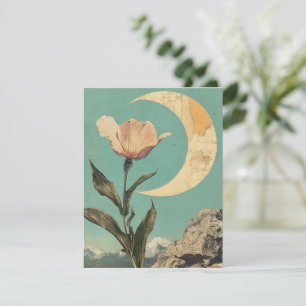 Pink Flower and Crescent Moon