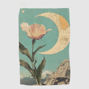 Pink Flower and Crescent Moon Golf Towel