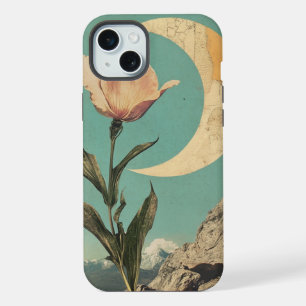 Pink Flower and Crescent Moon iPhone 15 Plus Case
