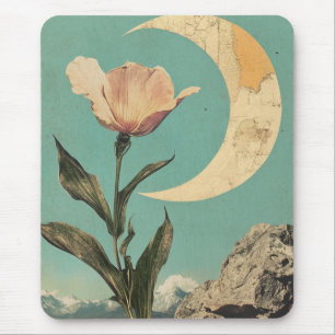 Pink Flower and Crescent Moon Mouse Pad