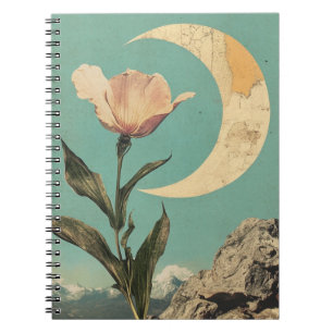 Pink Flower and Crescent Moon Notebook