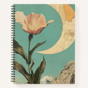 Pink Flower and Crescent Moon Notebook